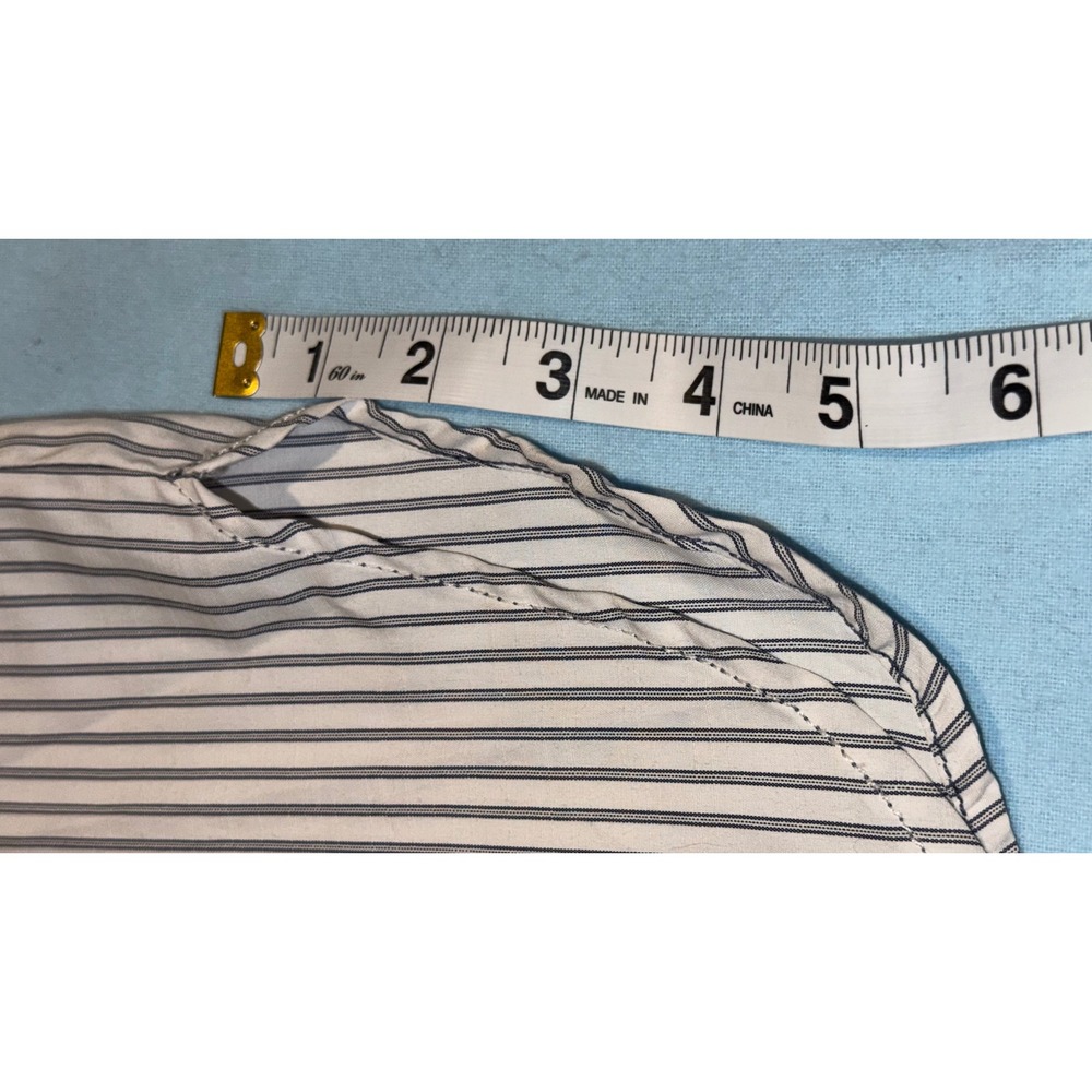 Max Studio London Womens XS Striped Button Down Shirt Roll Tab Sleeve Navy White - Picture 7 of 12